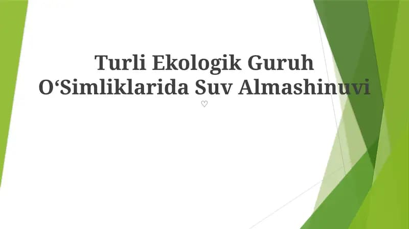 Turli Ekologik Guruh O‘Simliklarida Suv Almashinuvi