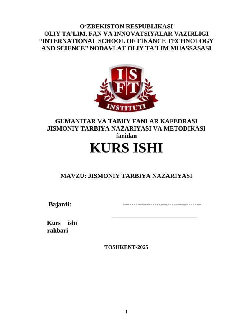 Jismoniy Tarbiya Nazariyasi