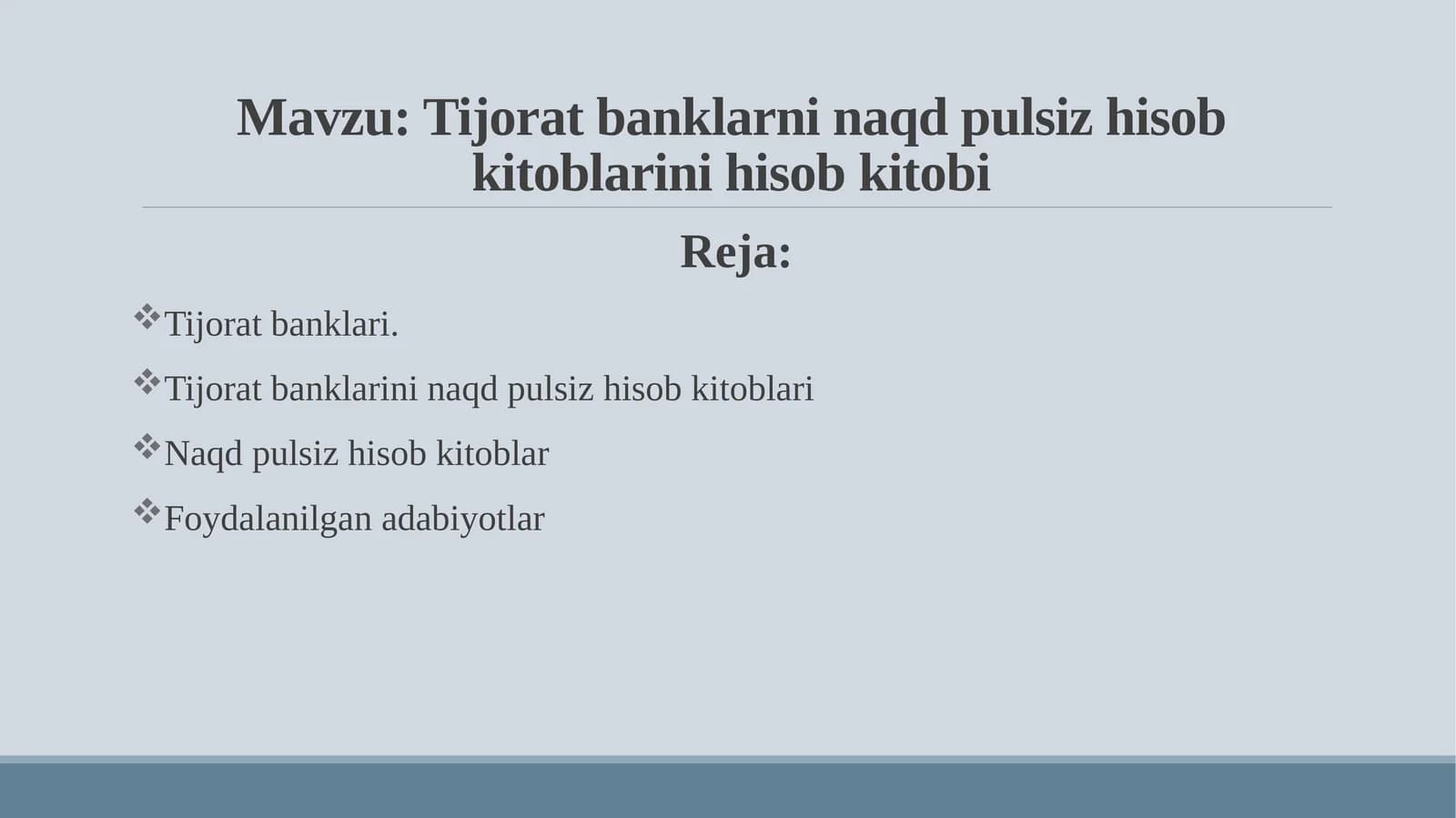 Tijorat banklarni naqd pulsiz hisob kitoblarini hisob kitobi