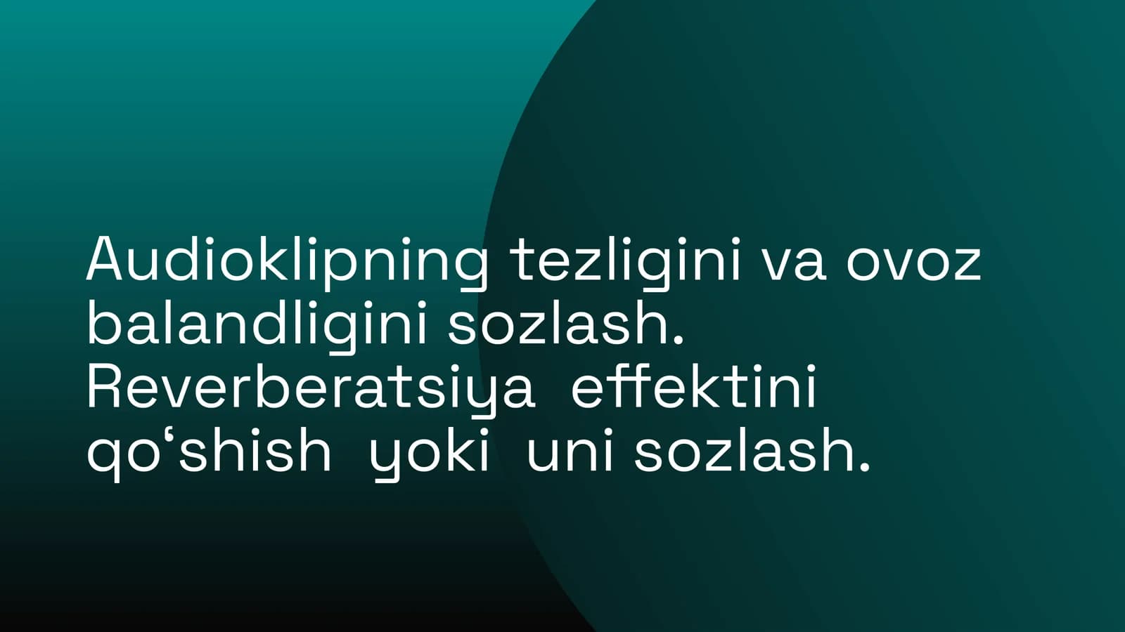 Audioklipning tezligini va ovoz balandligini sozlash. Reverberatsiya  effektini  qoʻshish  yoki  uni sozlash.
