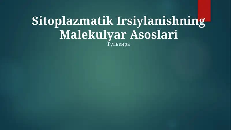 Sitoplazmatik Irsiylanishning Malekulyar Asoslari