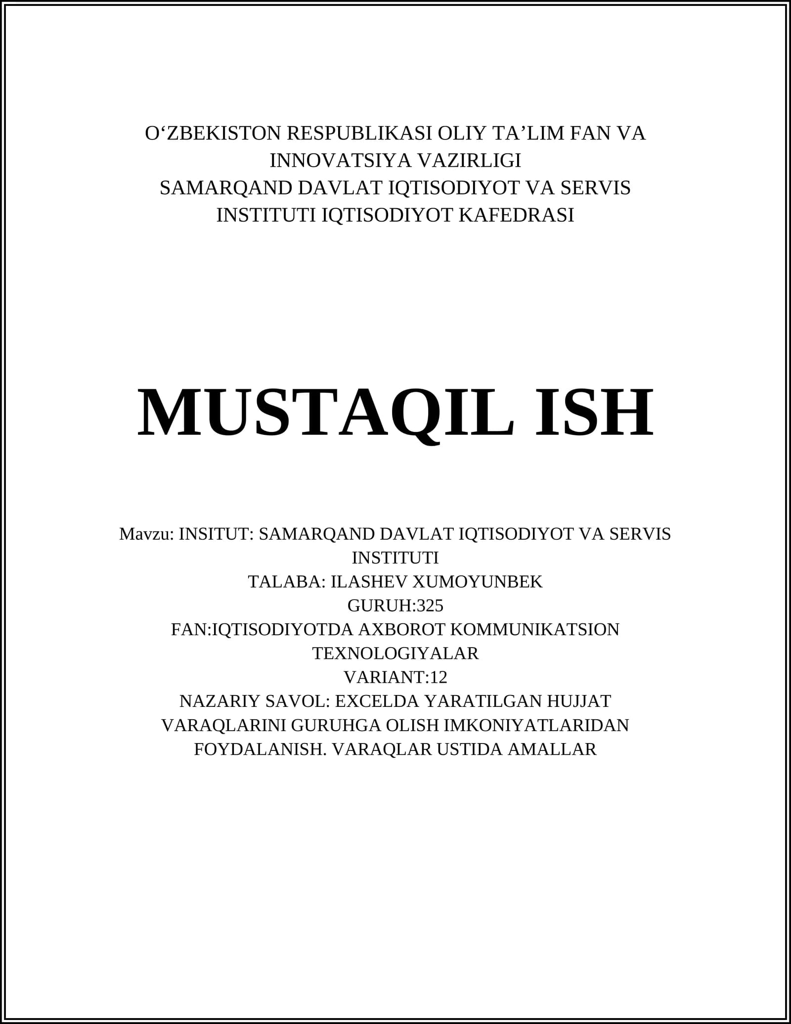 Excelda varaqlarni guruhlash usullari