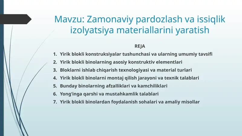 Zamonaviy pardozlash va issiqlik izolyatsiya materiallarini yaratish