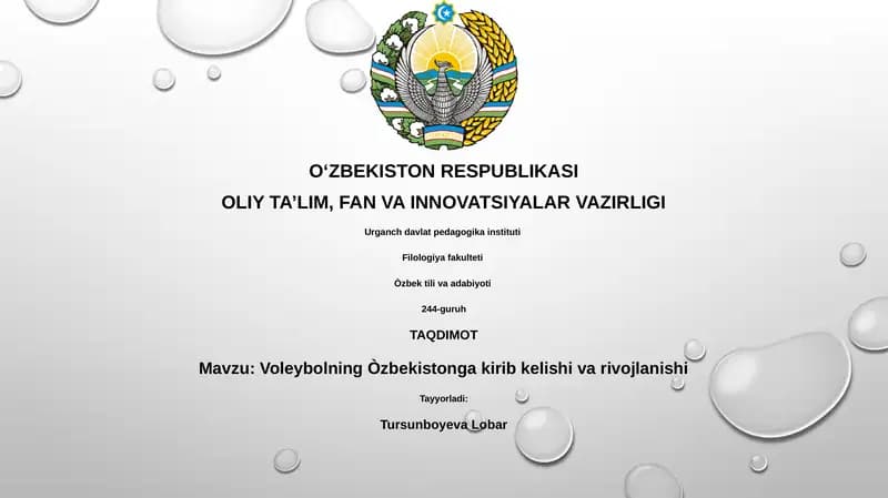 Voleybolning Òzbekistonga kirib kelishi va rivojlanishi