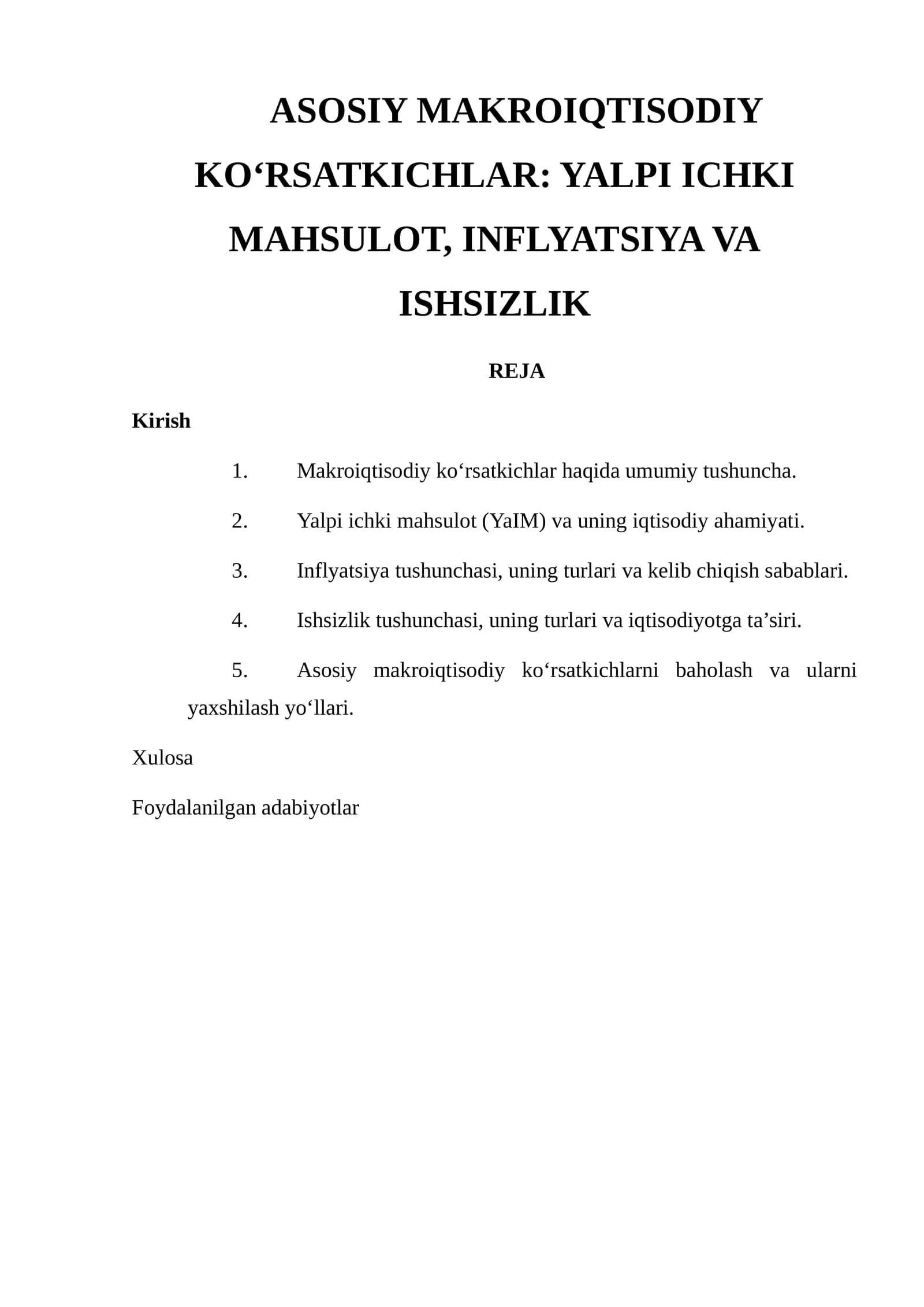Asosiy Makroiqtisodiy Ko‘rsatkichlar
