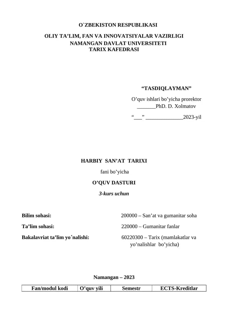 HARBIY SAN’AT TARIXI