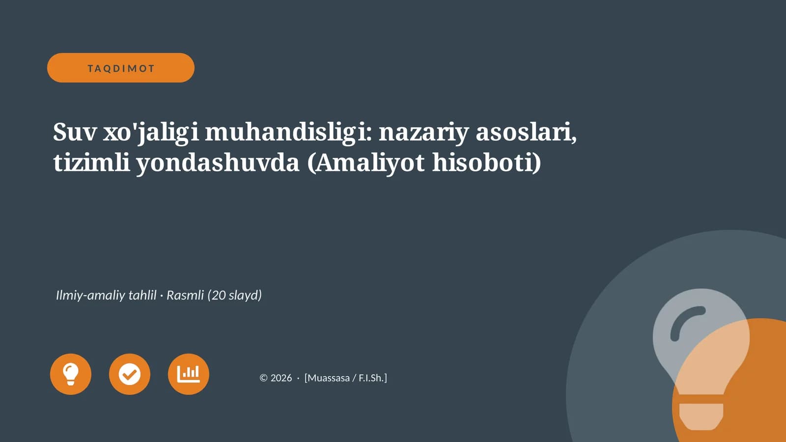 Suv xo'jaligi muhandisligi: nazariy asoslari, tizimli yondashuvda (Amaliyot hisoboti)
