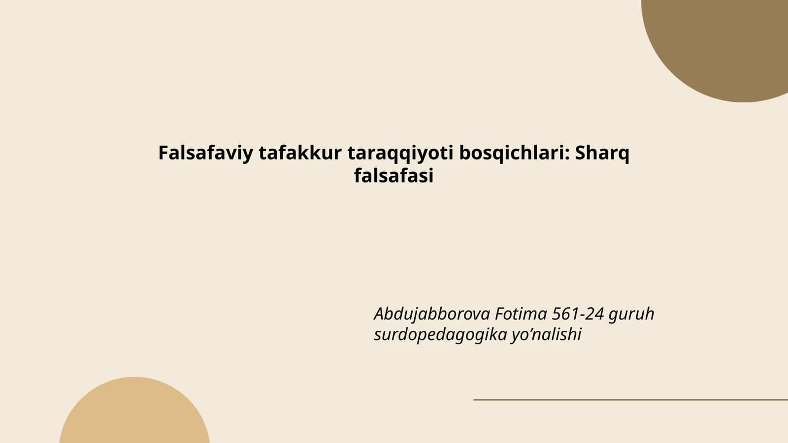 Sharq falsafasining o'rni va ahamiyati