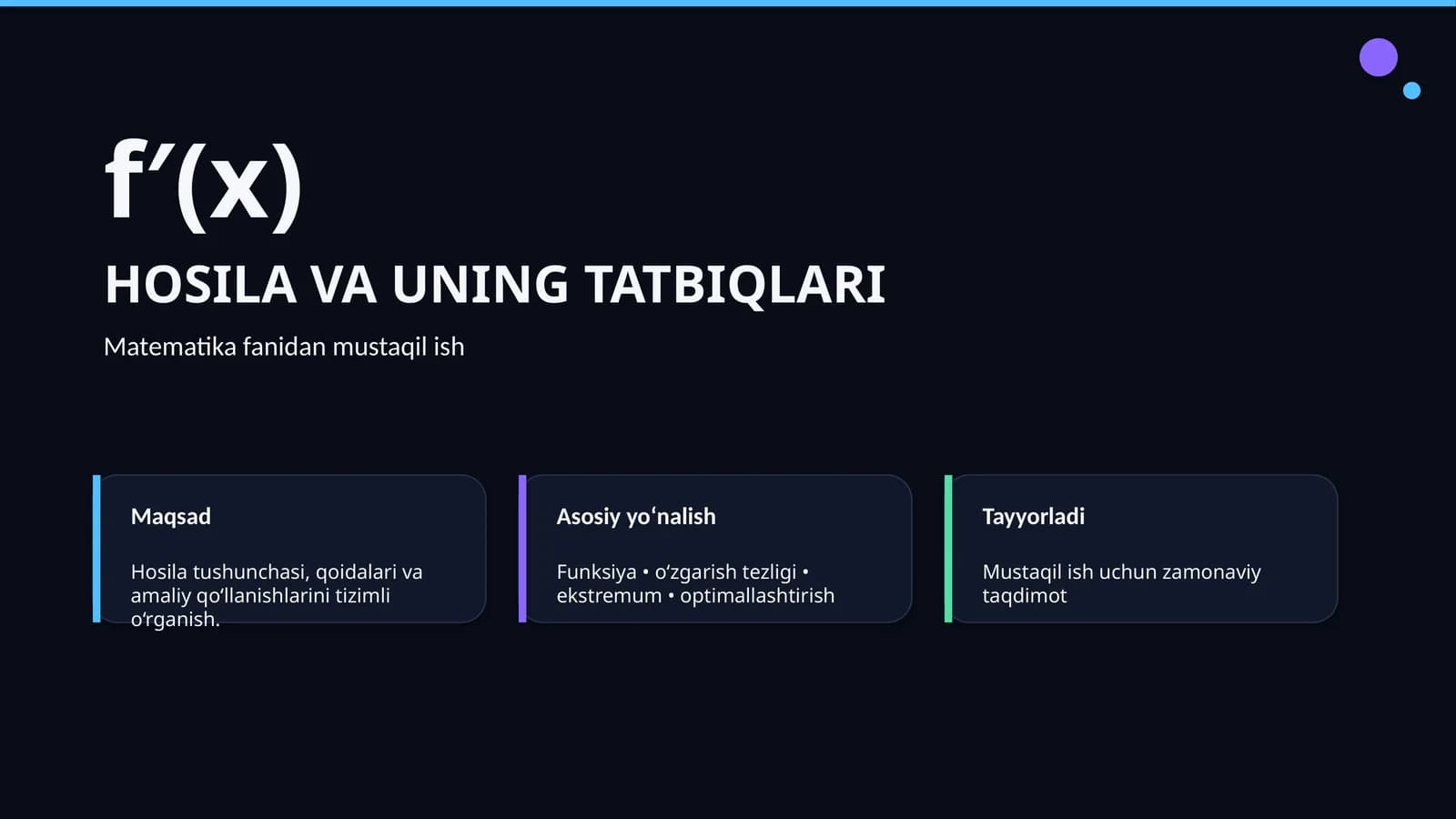 HOSILA VA UNING TATBIQLARI