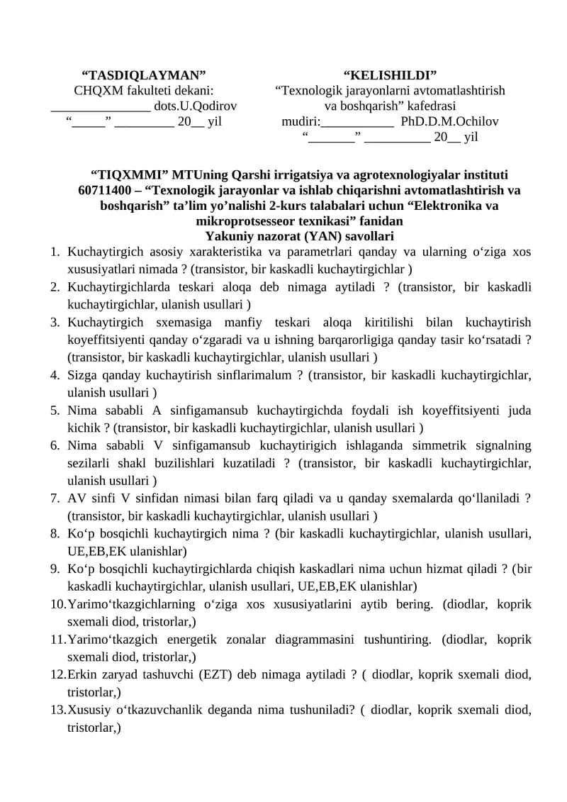Elektronika va mikroprotsesseor texnikasi