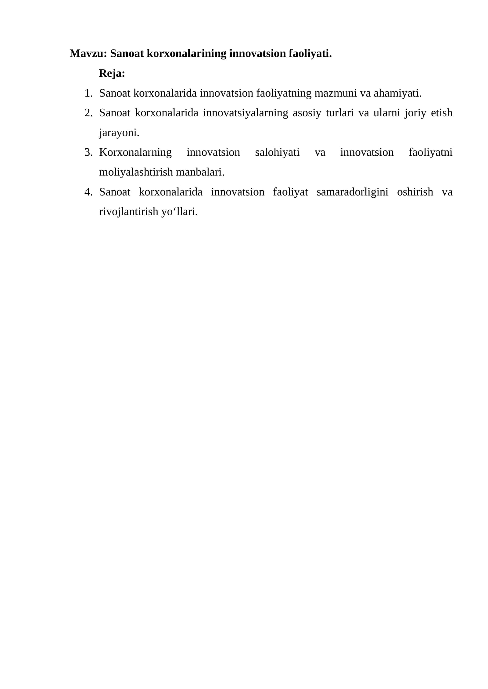 Sanoat korxonalarining innovatsion faoliyati