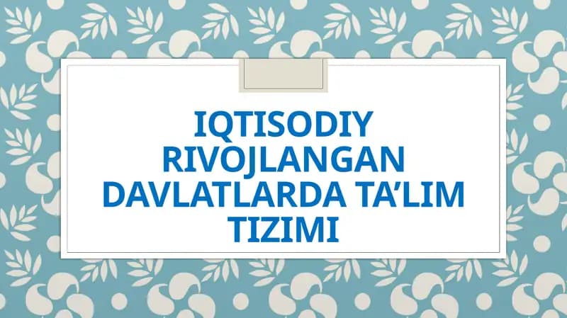 Iqtisodiy rivojlangan davlatlarda ta’lim tizimi