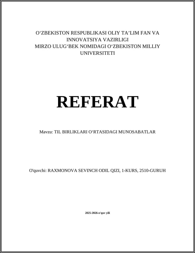TIL BIRLIKLARI OʻRTASIDAGI MUNOSABATLAR