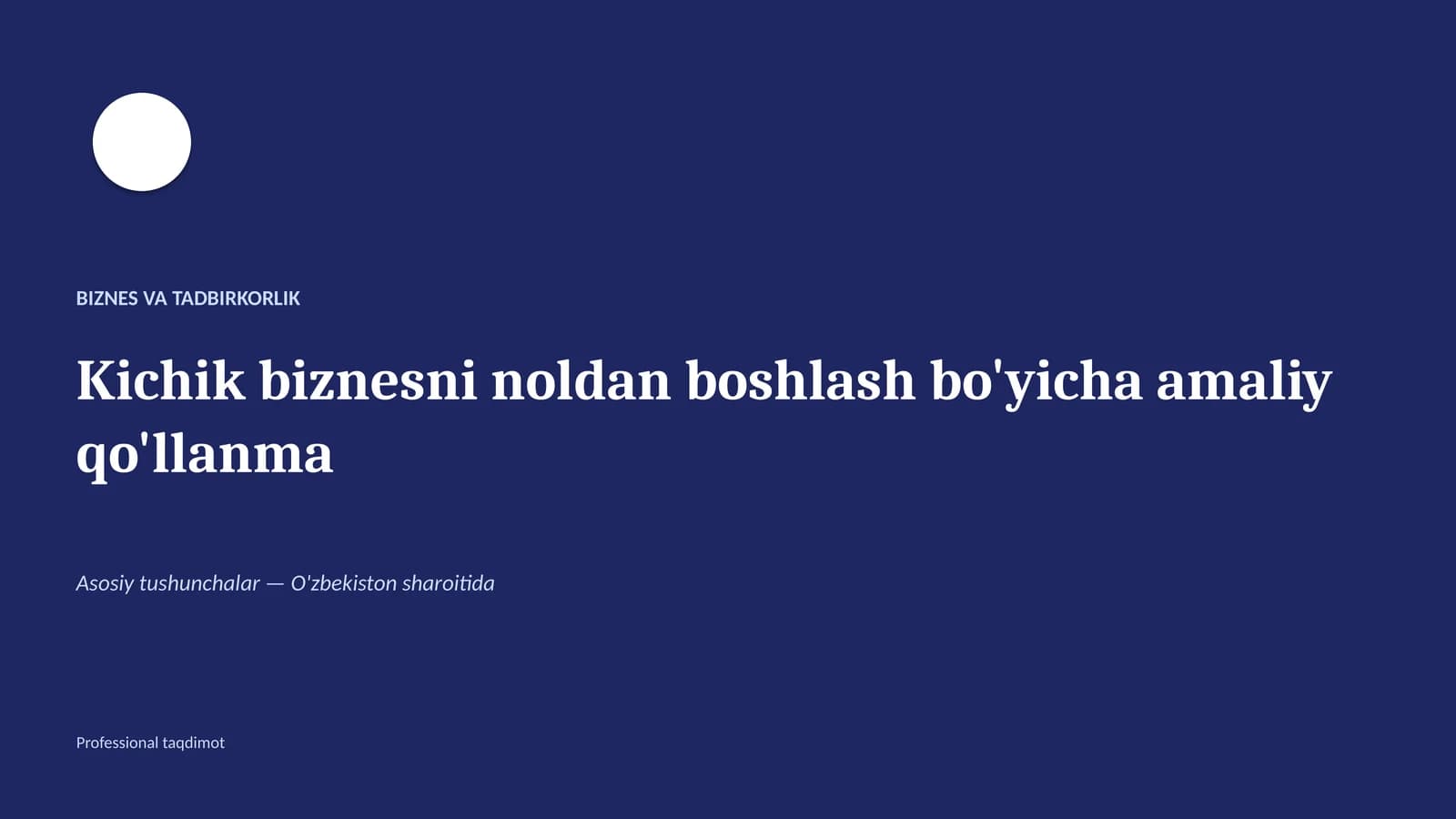 Kichik biznesni noldan boshlash bo'yicha amaliy qo'llanma