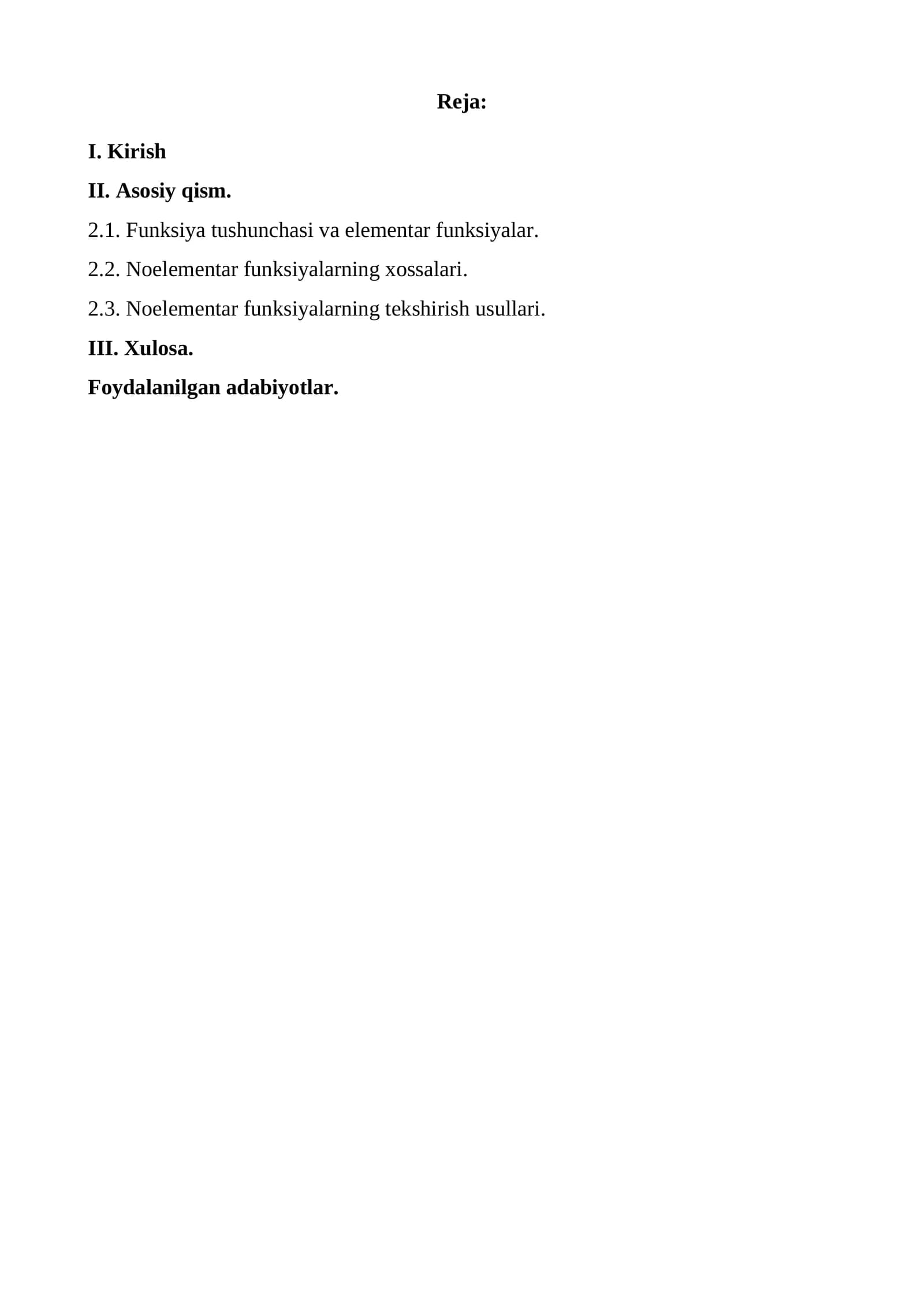 Funksiya tushunchasi va elementar funksiyalar