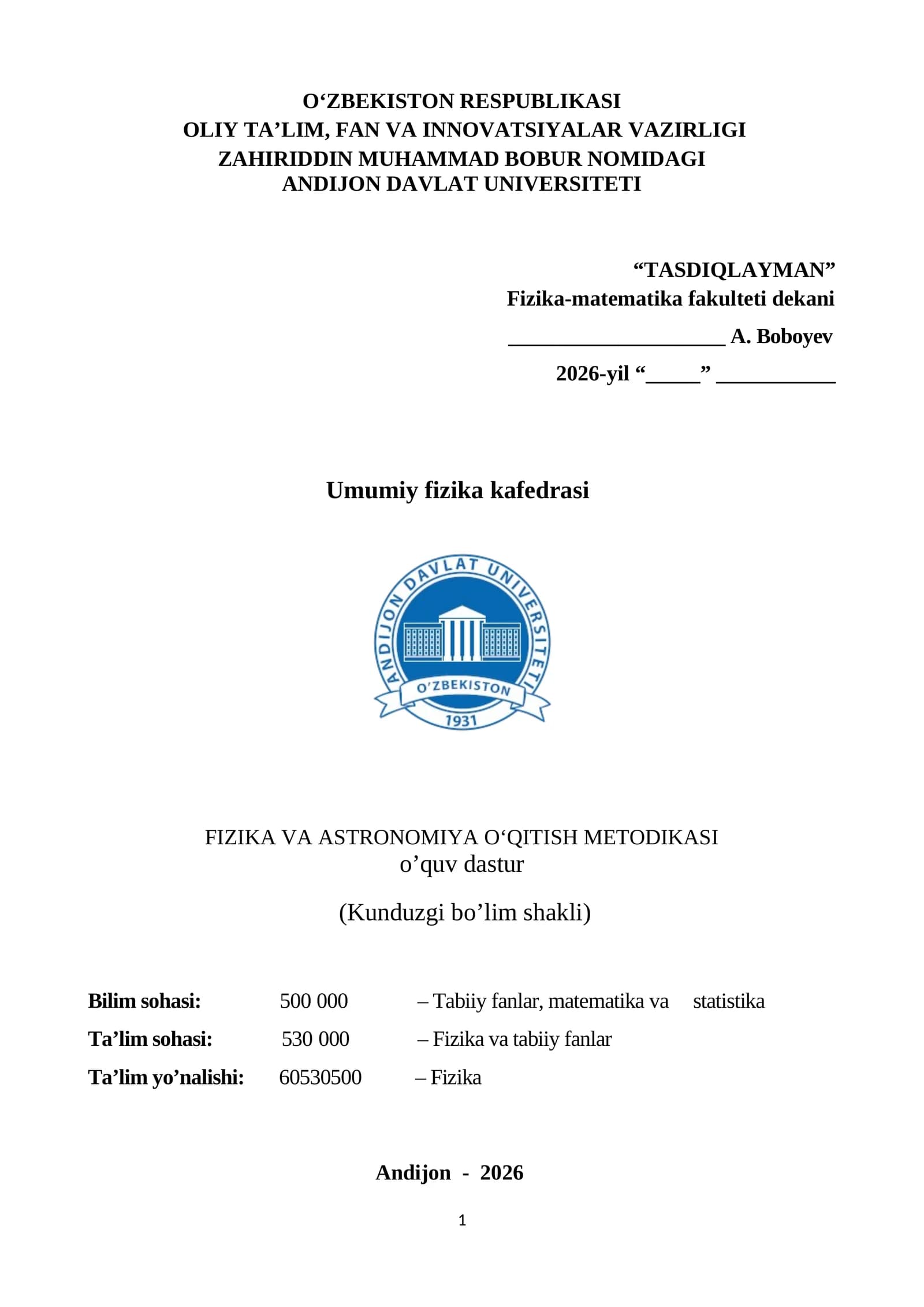 FIZIKA VA ASTRONOMIYA O‘QITISH METODIKASI