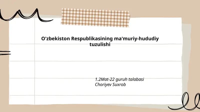 O'zbekiston Respublikasining ma'muriy-hududiy tuzulishi