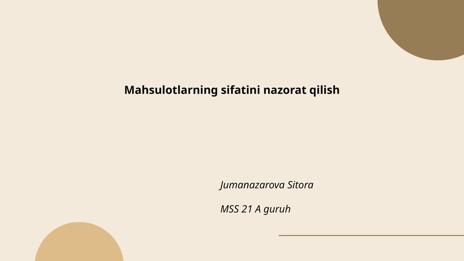 Mahsulotlarning sifatini nazorat qilish