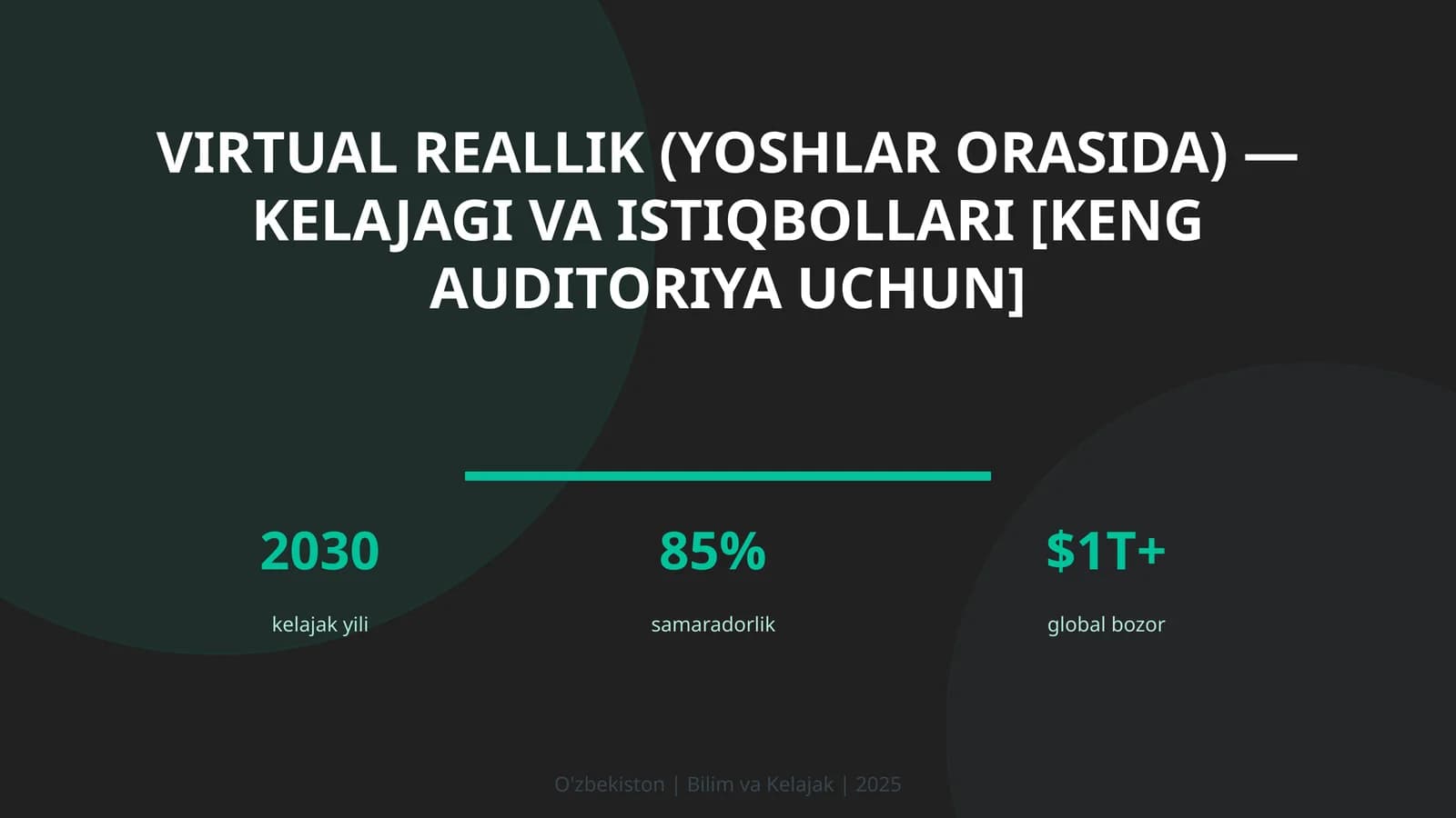 VIRTUAL REALLIK (YOSHLAR ORASIDA) — KELAJAGI VA ISTIQBOLLARI [KENG AUDITORIYA UCHUN]