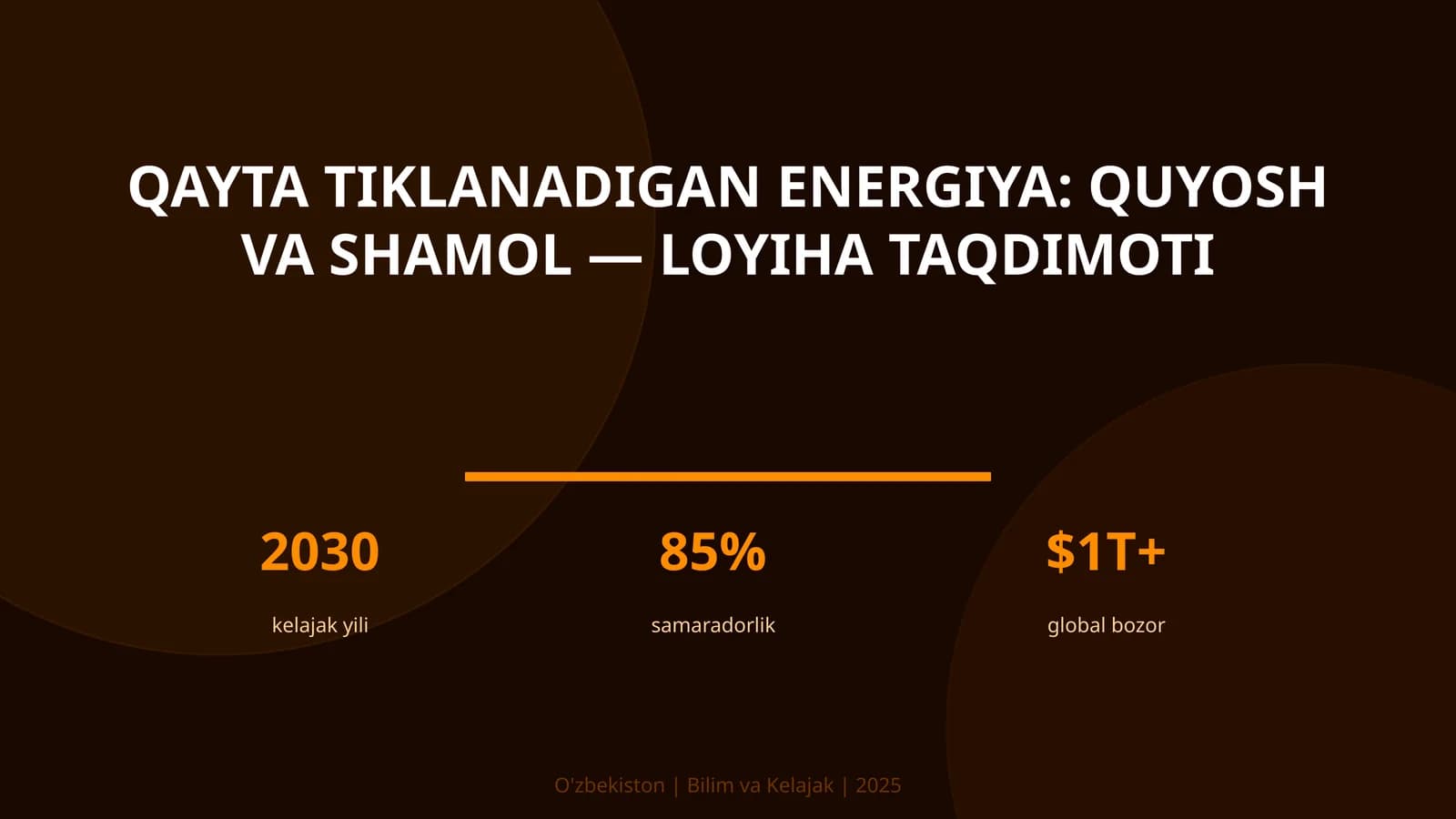 Qayta tiklanadigan energiya: quyosh va shamol — loyiha taqdimoti
