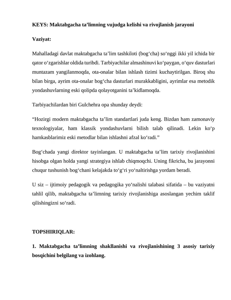 Maktabgacha ta'limning vujudga kelishi va rivojlanish jarayoni
