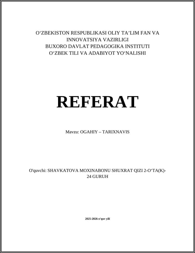 Ogahiy – Tarixnavis