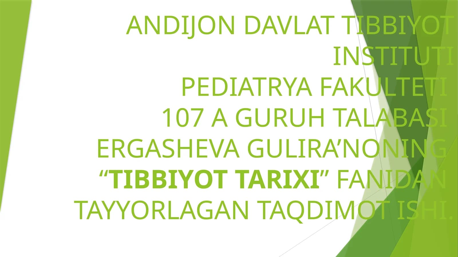 Tibbiyot Tarixi Taqdimoti