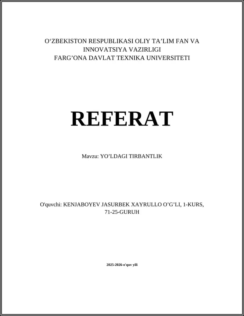 Yo’ldagi tirbandlik