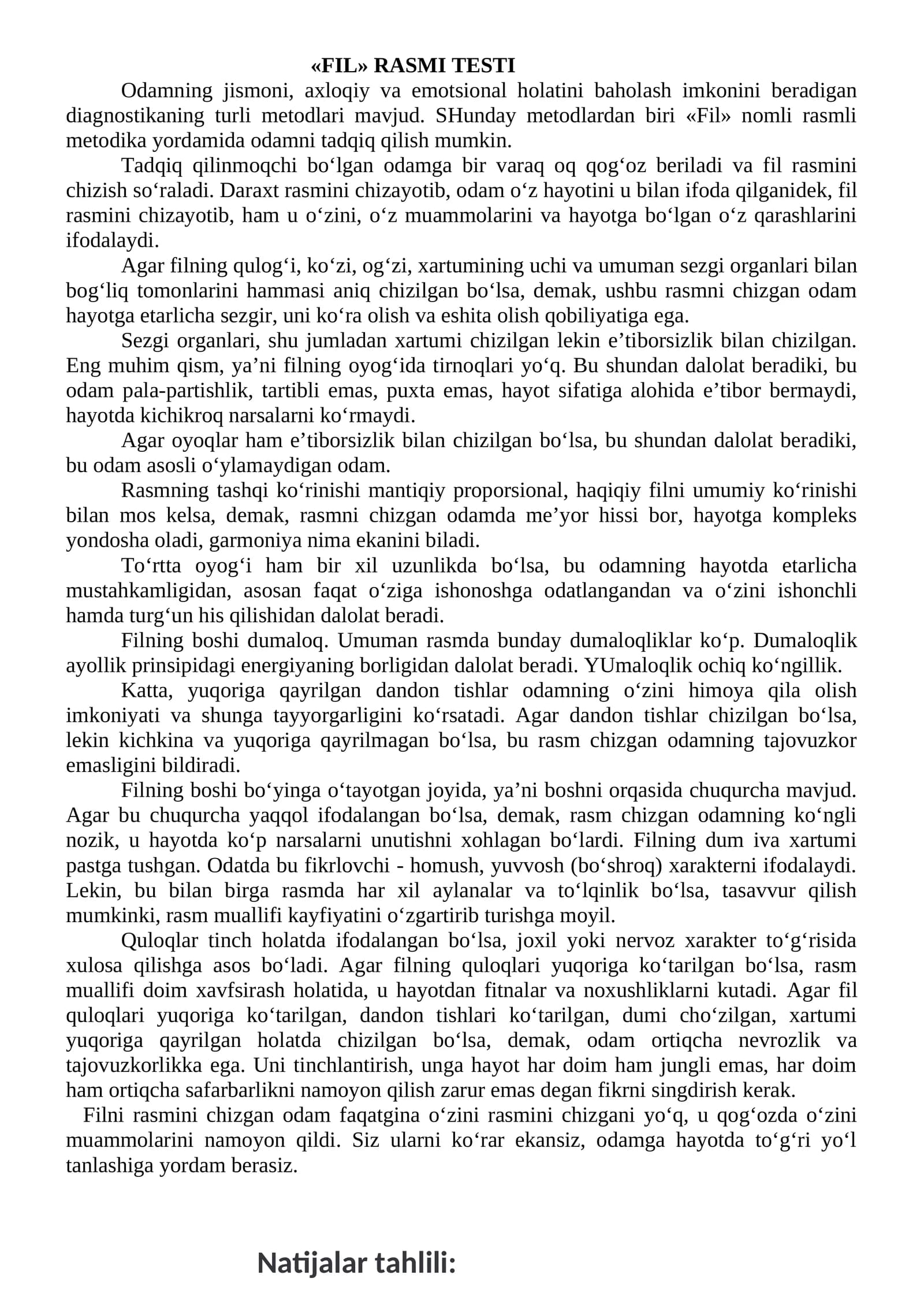 FIL RASMI TESTI