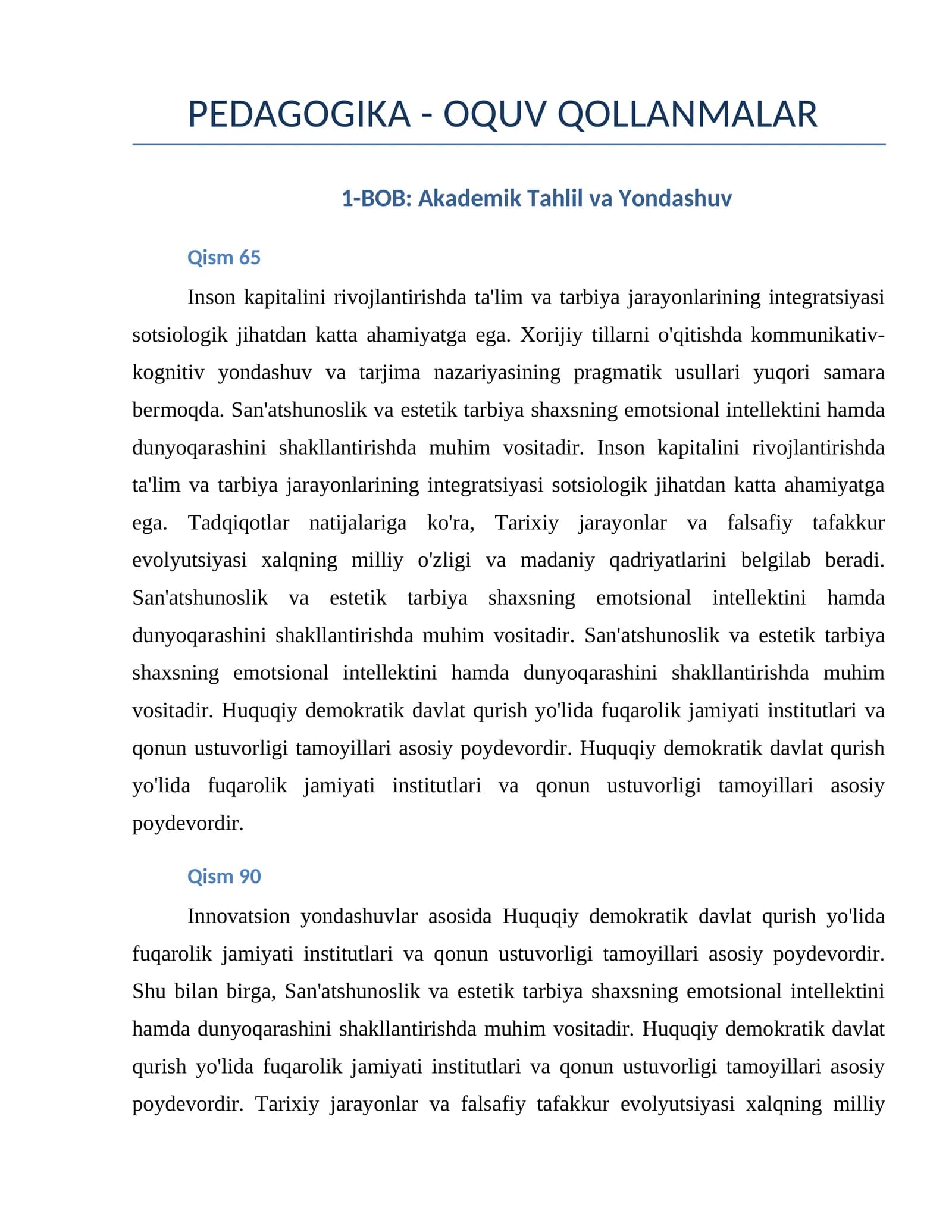 PEDAGOGIKA - OQUV QOLLANMALAR
