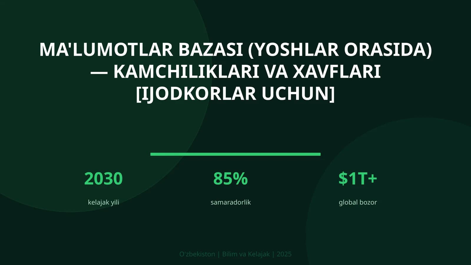 MA'LUMOTLAR BAZASI (YOSHLAR ORASIDA) — KAMCHILIKLARI VA XAVFLARI [IJODKORLAR UCHUN]