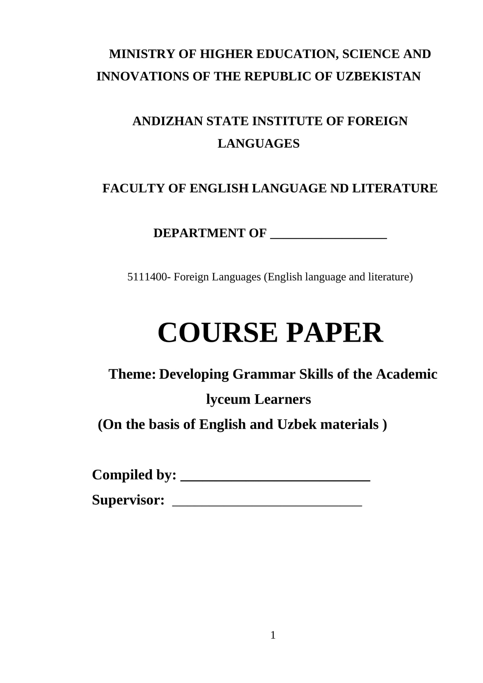Theme: Developing Grammar Skills of the Academic lyceum Learners