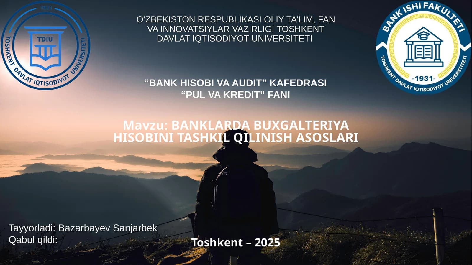 BANKLARDA BUXGALTERIYA HISOBINI TASHKIL QILINISH ASOSLARI
