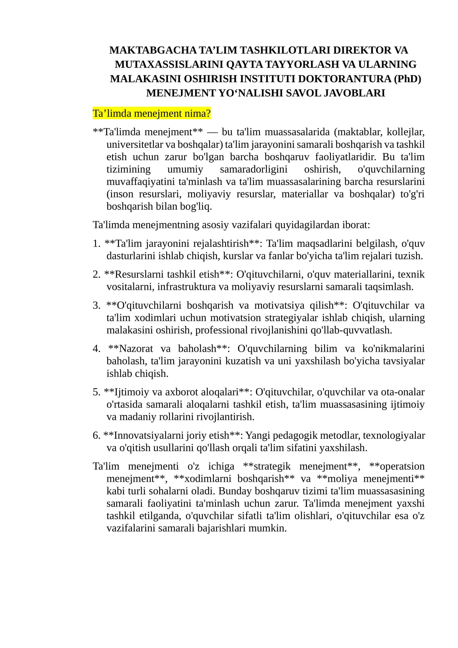 Ta’limda menejment