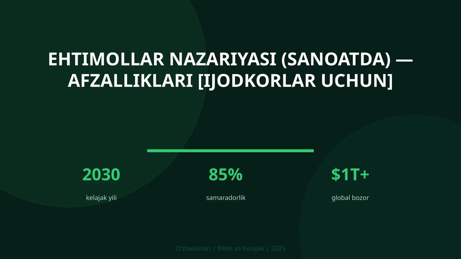 Ehtimollar nazariyasi (sanoatda) — afzalliklari [ijodkorlar uchun]