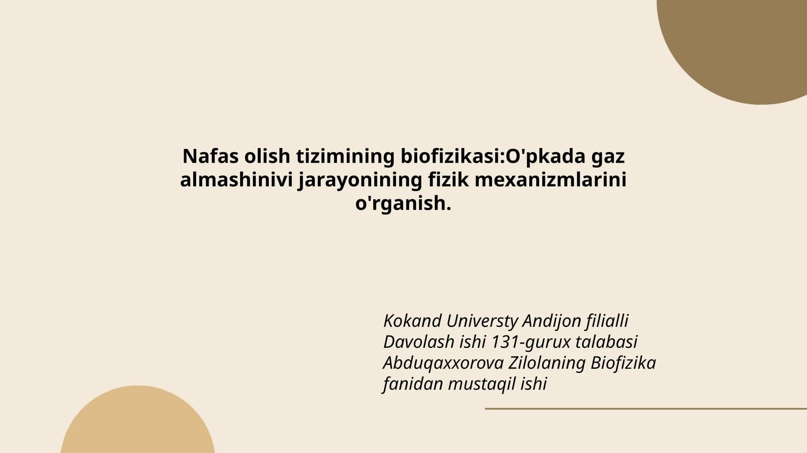 Nafas olish tizimining biofizikasi