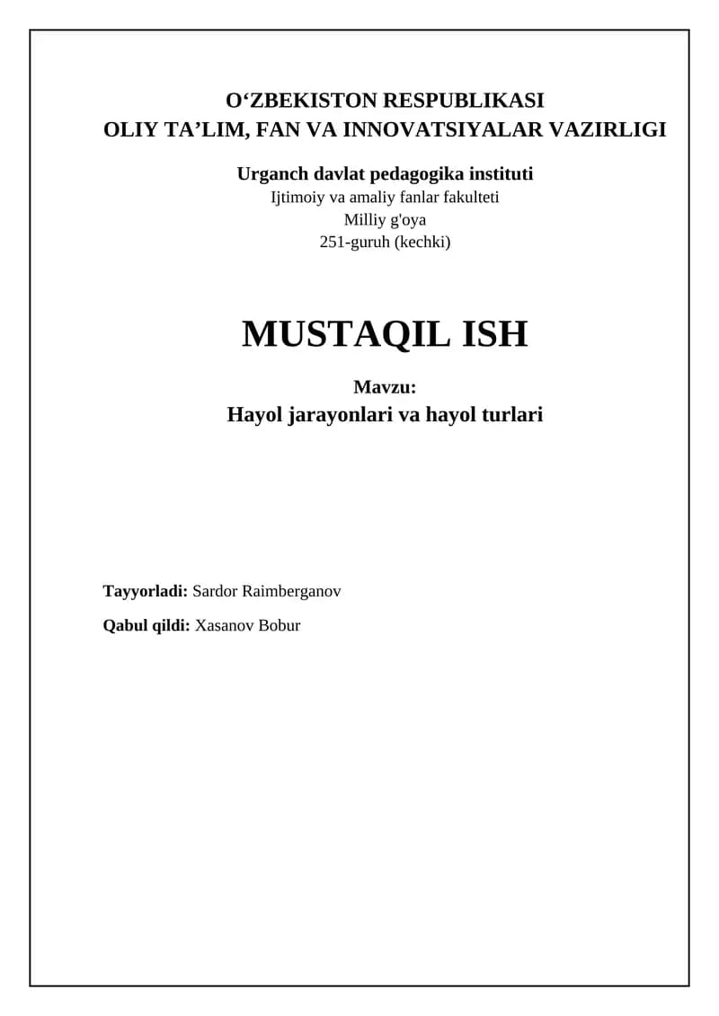 Tasavvur jarayonlari va turlari
