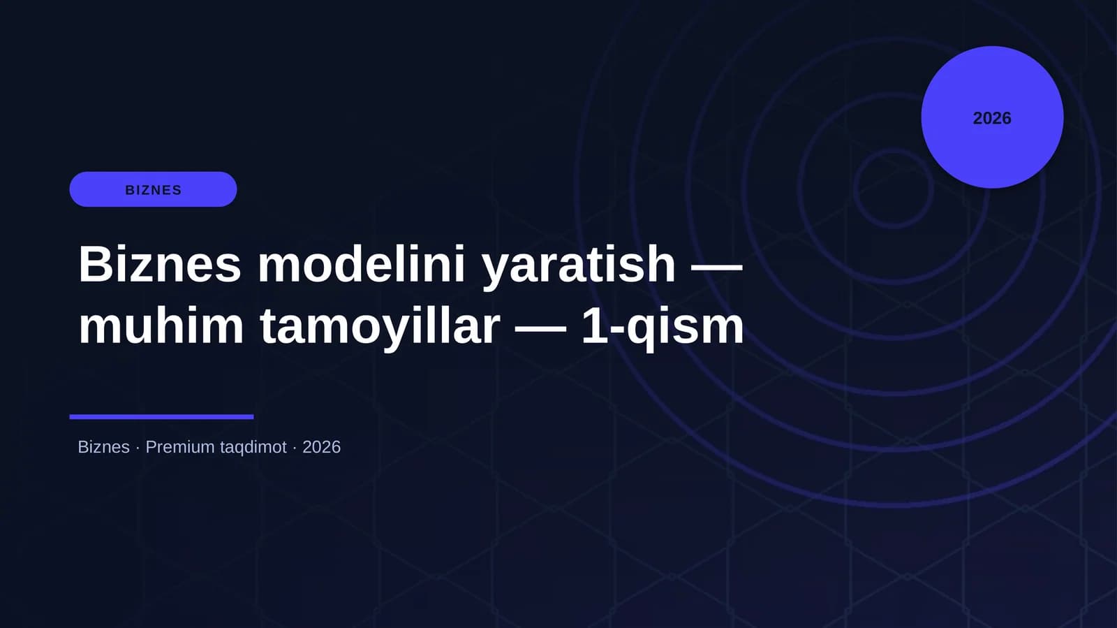 Biznes modelini yaratish — muhim tamoyillar — 1-qism