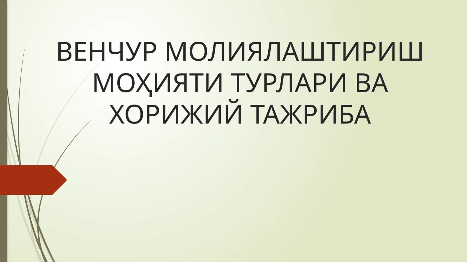 Венчур молиялаштириш моҳияти турлари ва хорижий тажриба