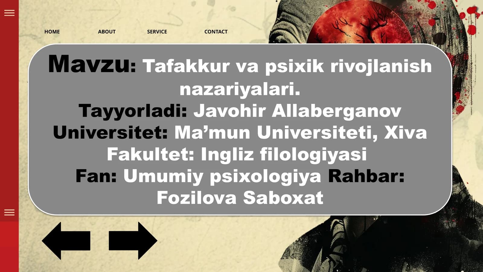 Psixologiyadan - Tafakkur va Psixik rivojlanish mavzusiga tayyorlangan Ajoyib presentatsiya // Ichida savol javob oʻyinlari bilan, interactive.