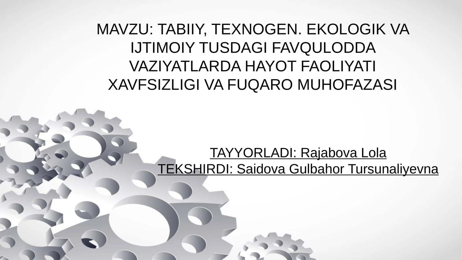 TABIIY, TEXNOGEN. EKOLOGIK VA IJTIMOIY TUSDAGI FAVQULODDA VAZIYATLARDA HAYOT FAOLIYATI XAVFSIZLIGI VA FUQARO MUHOFAZASI
