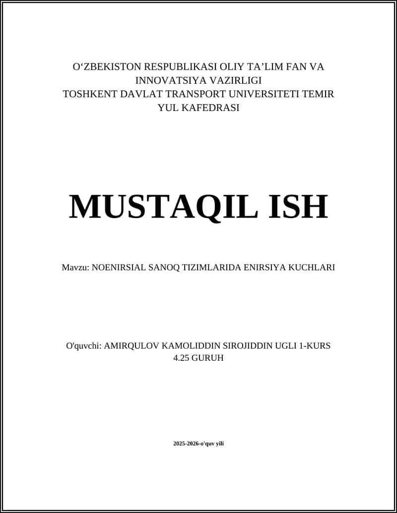 NOENIRSIAL SANOQ TIZIMLARIDA ENIRSIYA KUCHLARI