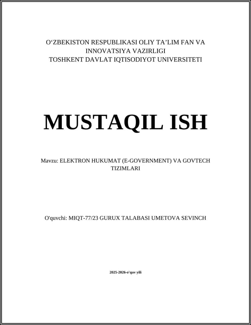 Elektron Hukumat (E-Government) va Govtech Tizimlari