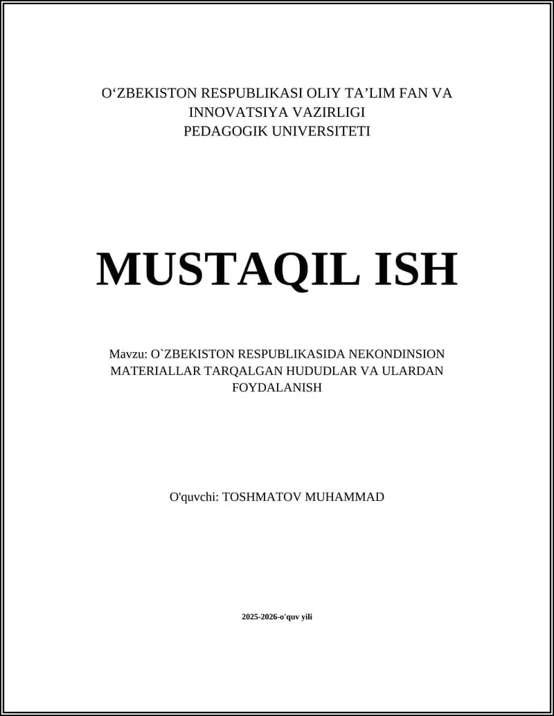 O`ZBEKISTON RESPUBLIKASIDA NEKONDINSION MATERIALLAR TARQALGAN HUDUDLAR VA ULARDAN FOYDALANISH