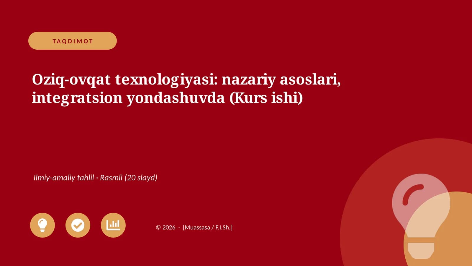 Oziq-ovqat texnologiyasi: nazariy asoslari, integratsion yondashuvda (Kurs ishi)