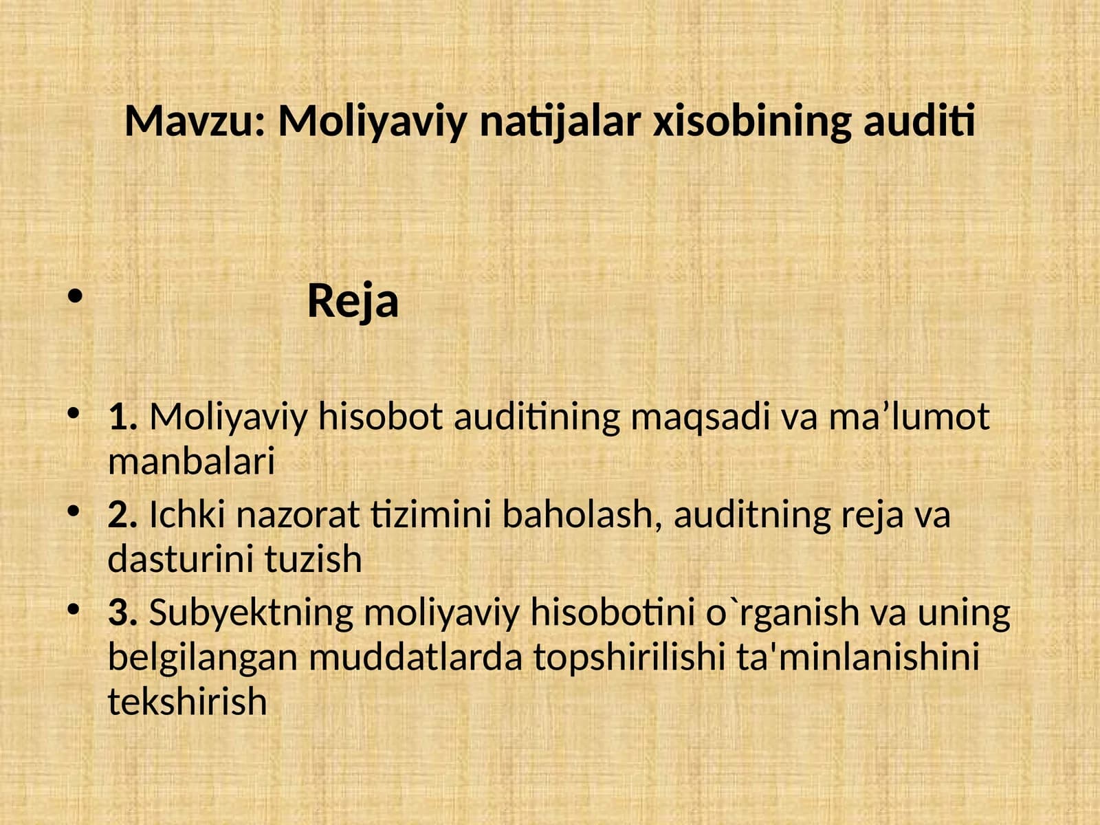 Moliyaviy natijalar xisobining auditi