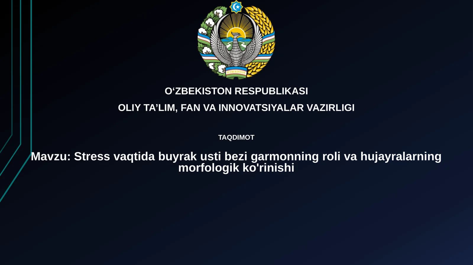Stress vaqtida buyrak usti bezigarmonning roli va hujayralarning morfologik ko'rinishi
