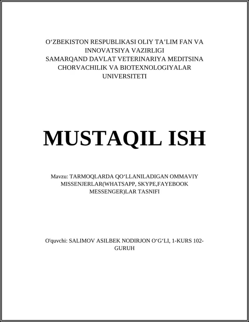 Messenjerlarni umumiy tasnifi