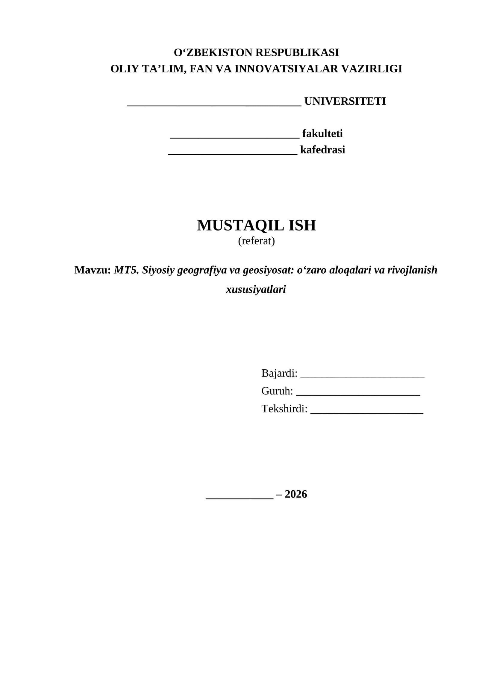 siyosiy geografiya va geosiyosat referat