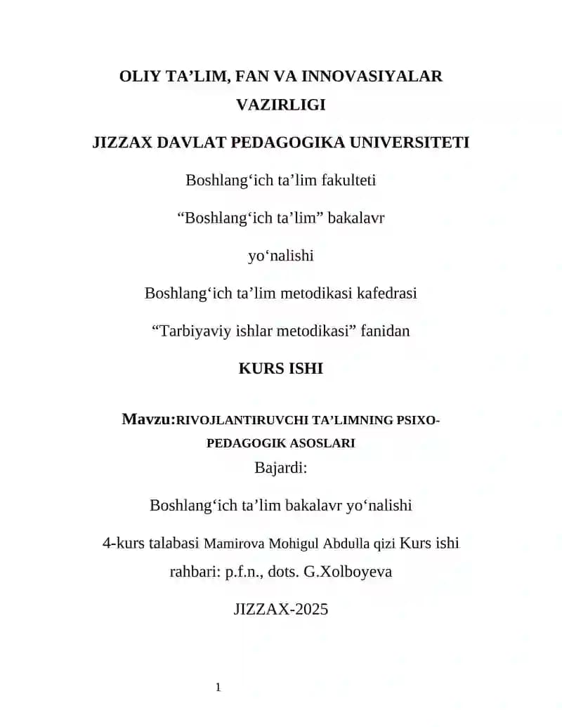 RIVOJLANTIRUVCHI TA’LIMNING PSIXO-PEDAGOGIK ASOSLARI